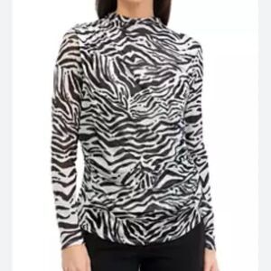 Adrienne Landau Black & White Zebra Print Mesh Stretchy Top(Size Medium)